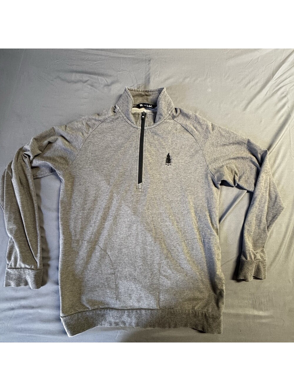 TravisMathew Mens Large Gray 1/4 Zip Pullover Golf Sweatshirt Pine Tree Logo L⁠
